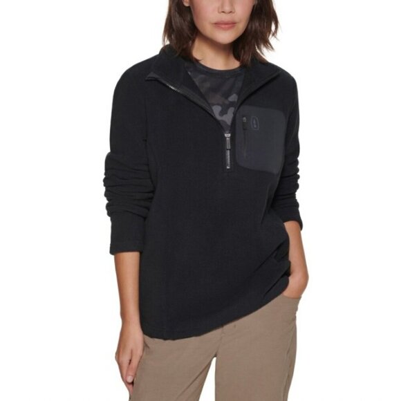 Bass Outdoor Tops - Bass Outdoor Womens Highline Trail Half Zip Fleece Jacket Black Size S